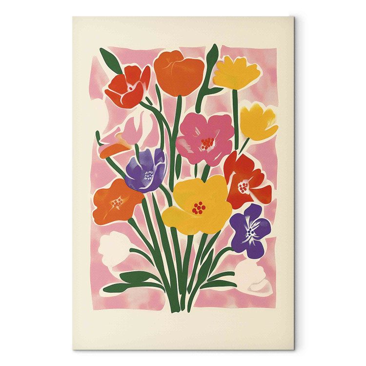 Canvas Print Pink Bouquet - A Minimalist Composition Inspired by the Style of Matisse 159936