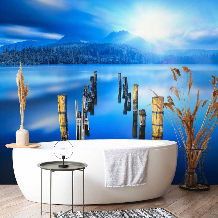 Wall Mural Moment of Solitude - landscape with a lake, forest, and mountains in the sunlight 59736 additionalImage 8