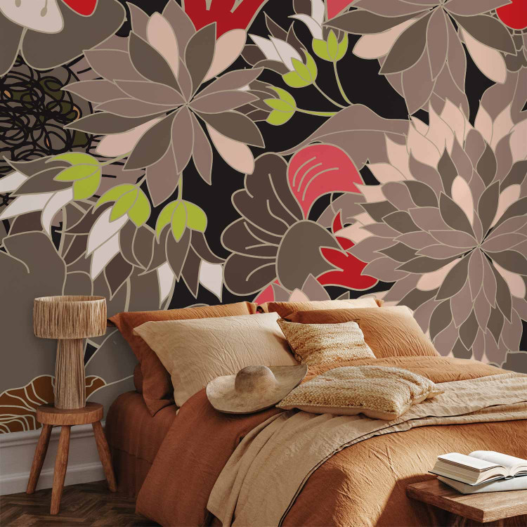 Wall Mural Abstraction - Imaginary Flowers with Colorful Accents on a Black Background 60736 additionalImage 2
