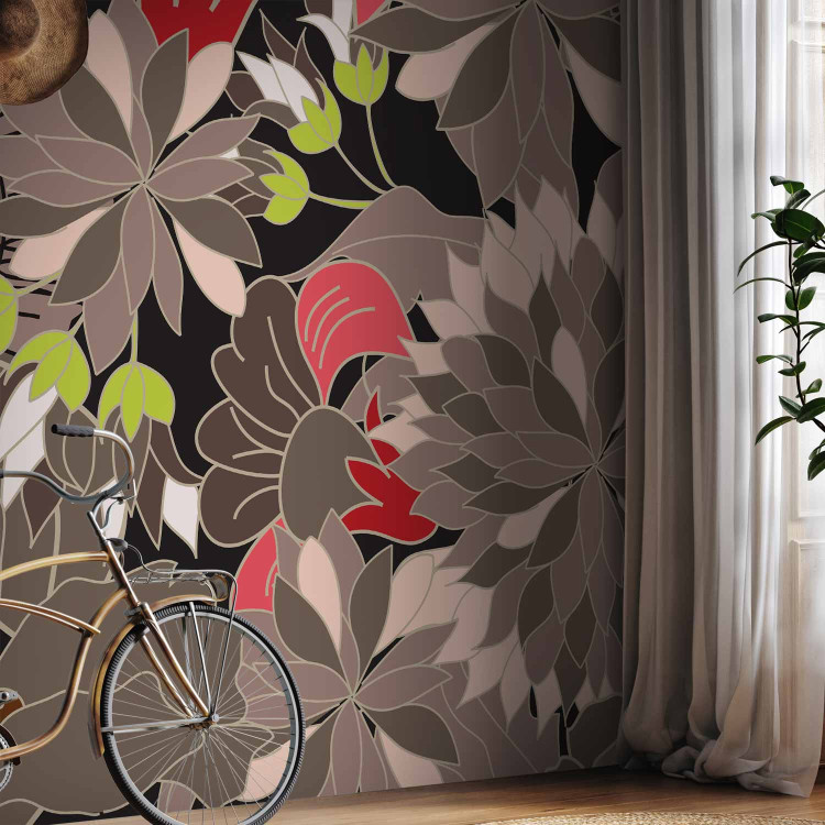 Wall Mural Abstraction - Imaginary Flowers with Colorful Accents on a Black Background 60736 additionalImage 4