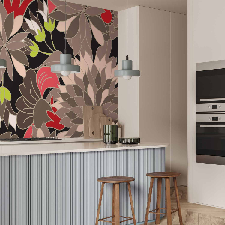 Wall Mural Abstraction - Imaginary Flowers with Colorful Accents on a Black Background 60736 additionalImage 7