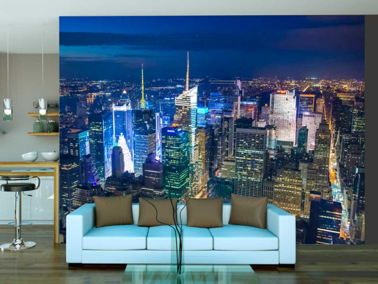 Wall Mural Manhattan at Night - Capture of Illuminated City Architecture from a Bird's Eye View 61636
