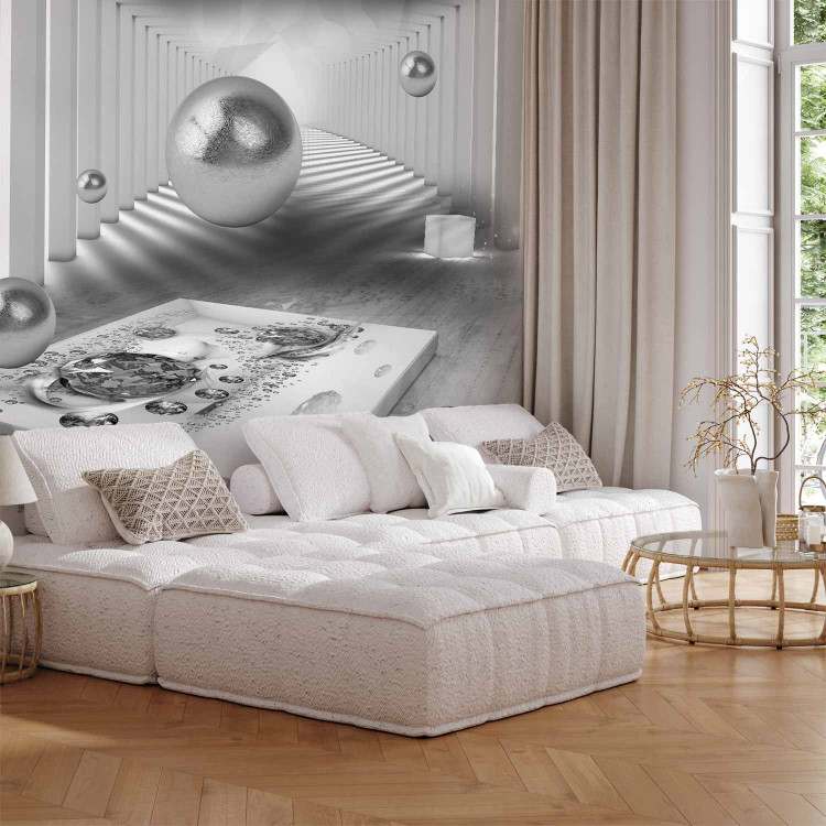 Wall Mural Grey abstraction - geometric tunnel with diamond sparkle effect 93936