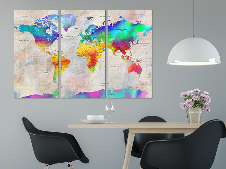 Canvas Continents in Color Palette (3-part) - Rainbow-Colored World Map 96136 additionalImage 3
