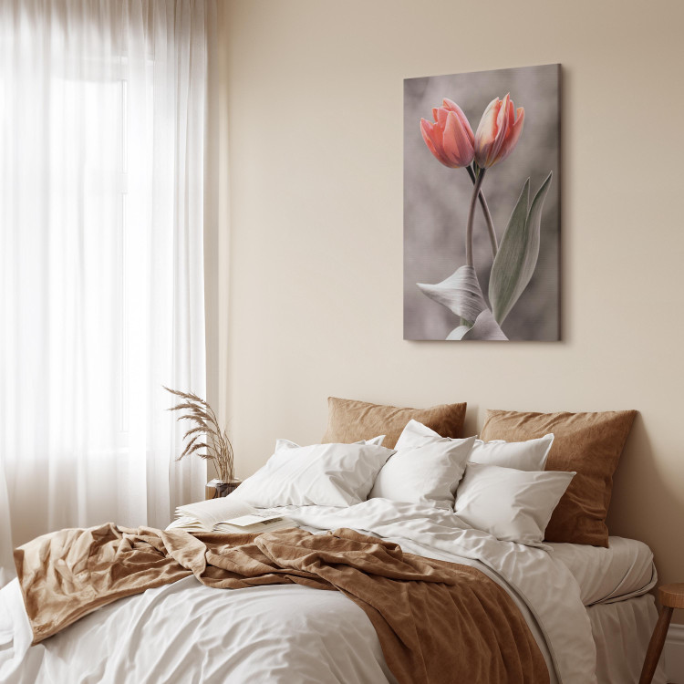 Canvas Print Spring Dance - Romantic Pink Tulip Flowers on Gray Background 98136 additionalImage 10