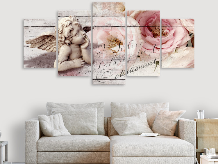 Canvas Contemplation (5-part) Wide - Pentaptych with Angel and Flower 107846 additionalImage 3