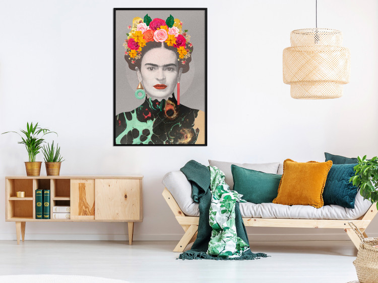 Poster Majestic Frida - modern landscape of a woman with colorful flowers 118146 additionalImage 3