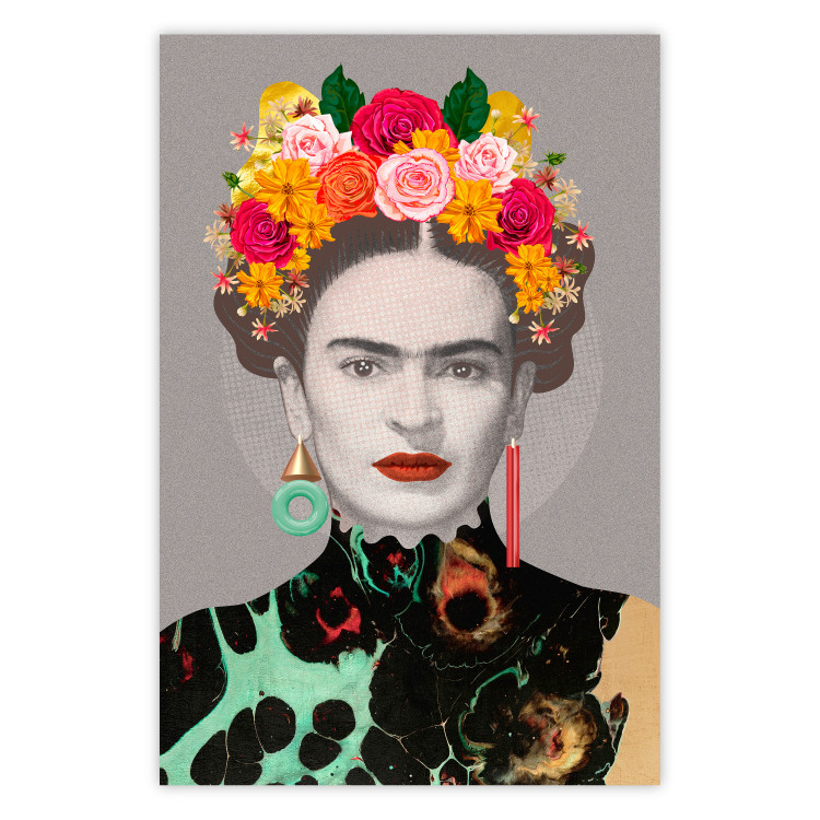 Poster Majestic Frida - modern landscape of a woman with colorful flowers 118146