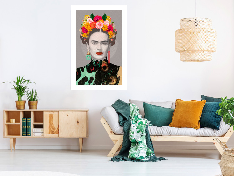 Poster Majestic Frida - modern landscape of a woman with colorful flowers 118146 additionalImage 2