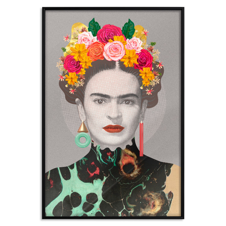 Poster Majestic Frida - modern landscape of a woman with colorful flowers 118146 additionalImage 18