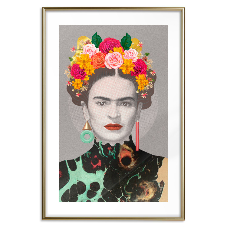 Poster Majestic Frida - modern landscape of a woman with colorful flowers 118146 additionalImage 14