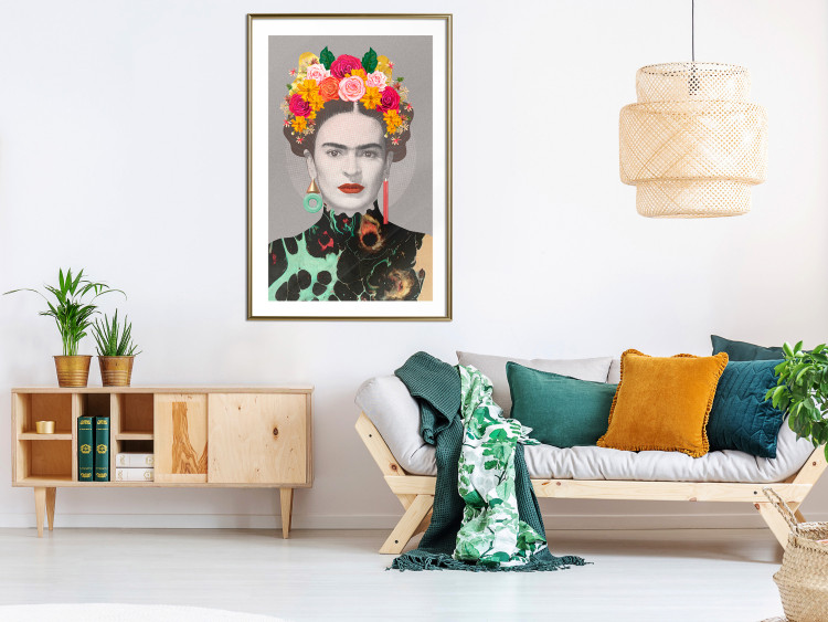 Poster Majestic Frida - modern landscape of a woman with colorful flowers 118146 additionalImage 13