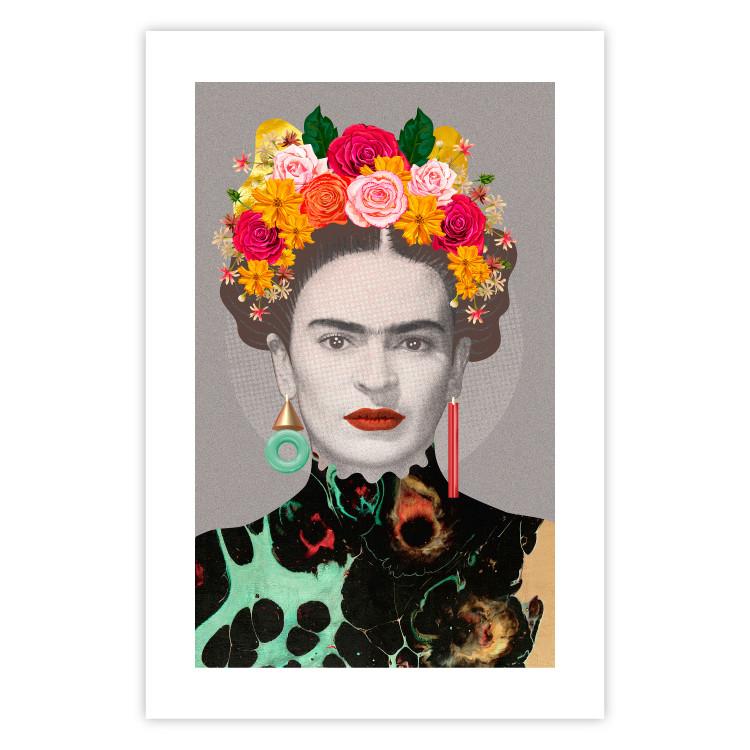 Poster Majestic Frida - modern landscape of a woman with colorful flowers 118146 additionalImage 19