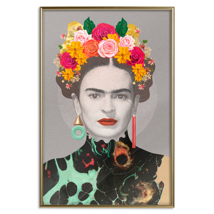 Poster Majestic Frida - modern landscape of a woman with colorful flowers 118146 additionalImage 16