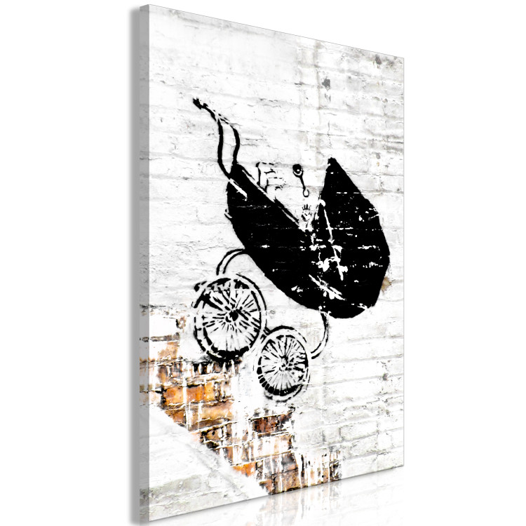 Canvas Slope - Banksy style black and white graffiti with a brick background 118746 additionalImage 2