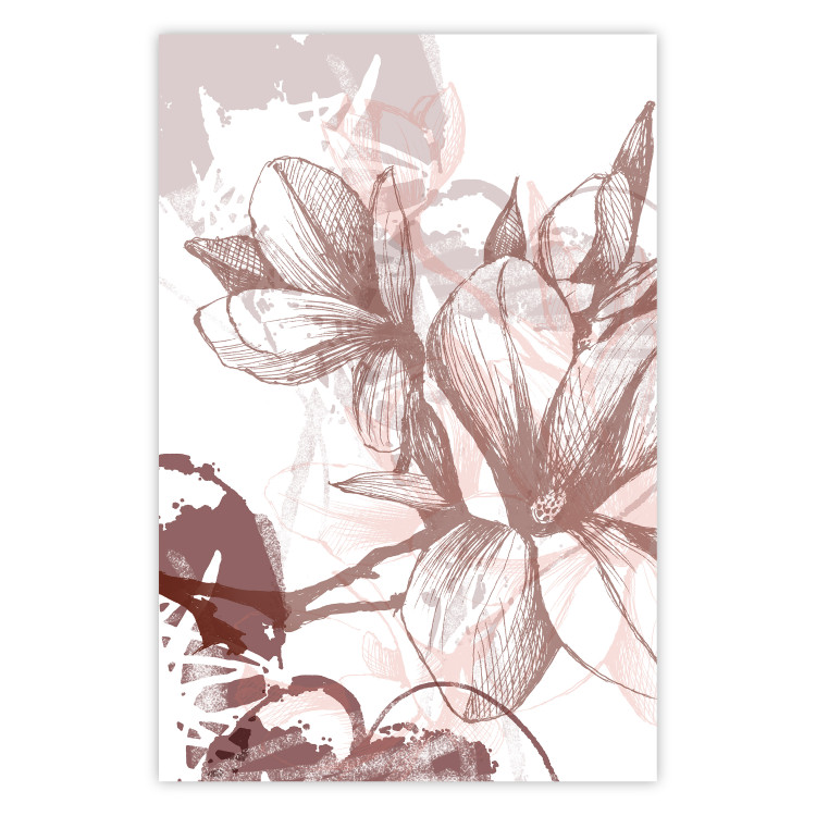 Poster Magnolia World - botanical composition with flowers in brown tones 119046