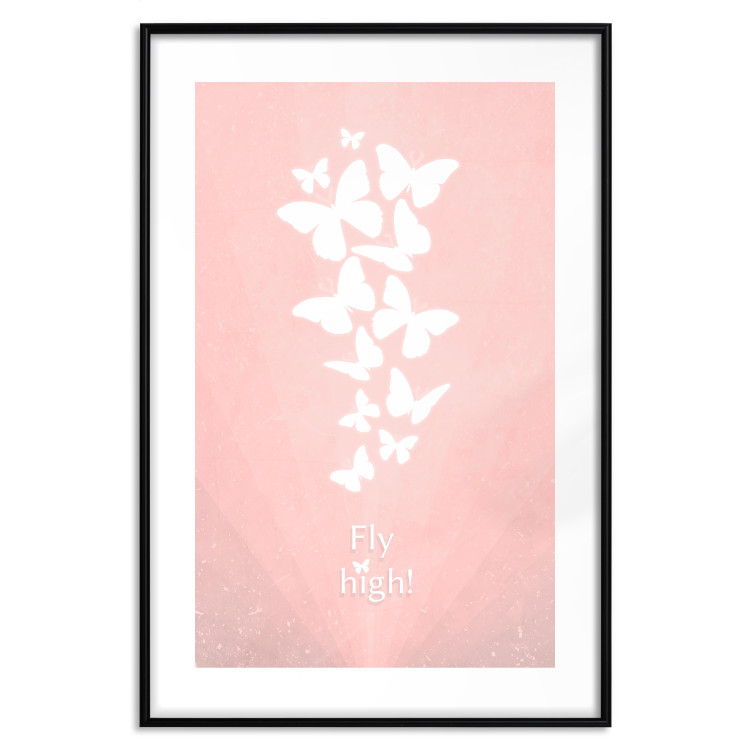 Poster Fly High! - English texts with white butterflies on a pink background 122946 additionalImage 15