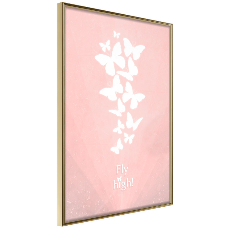 Poster Fly High! - English texts with white butterflies on a pink background 122946 additionalImage 12