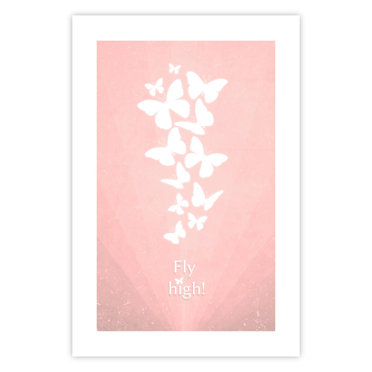 Poster Fly High! - English texts with white butterflies on a pink background 122946 additionalImage 19