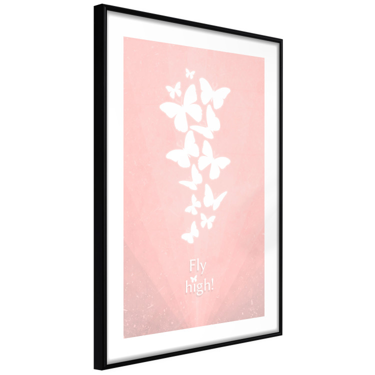 Poster Fly High! - English texts with white butterflies on a pink background 122946 additionalImage 11