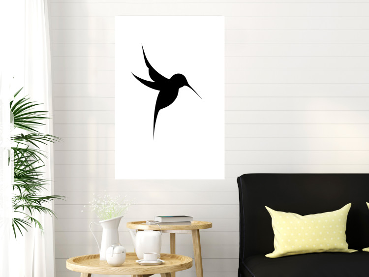 Poster Black Hummingbird - black solid bird on contrasting white background 128046 additionalImage 5