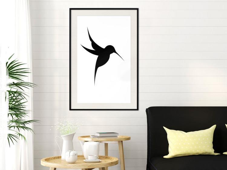 Poster Black Hummingbird - black solid bird on contrasting white background 128046 additionalImage 16