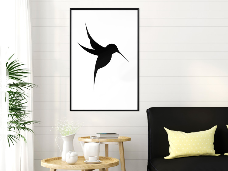 Poster Black Hummingbird - black solid bird on contrasting white background 128046 additionalImage 6