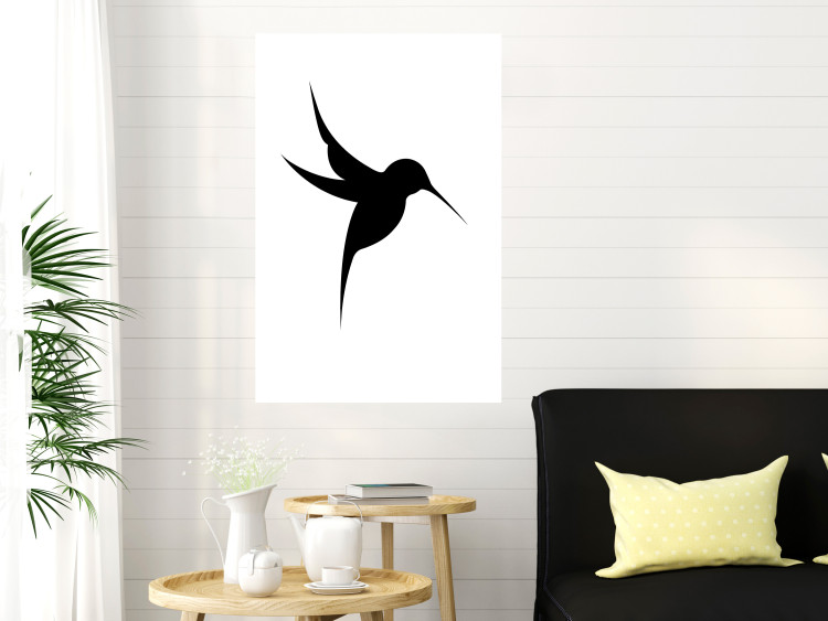 Poster Black Hummingbird - black solid bird on contrasting white background 128046 additionalImage 2