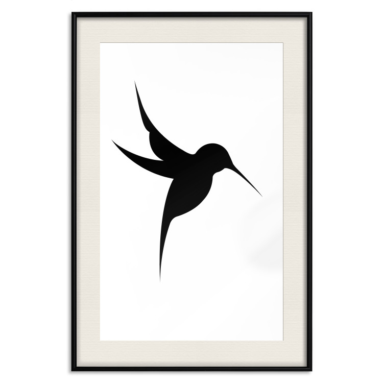 Poster Black Hummingbird - black solid bird on contrasting white background 128046 additionalImage 23
