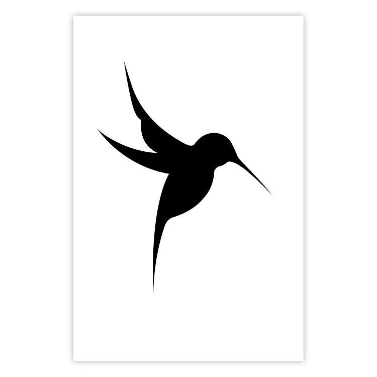 Poster Black Hummingbird - black solid bird on contrasting white background 128046