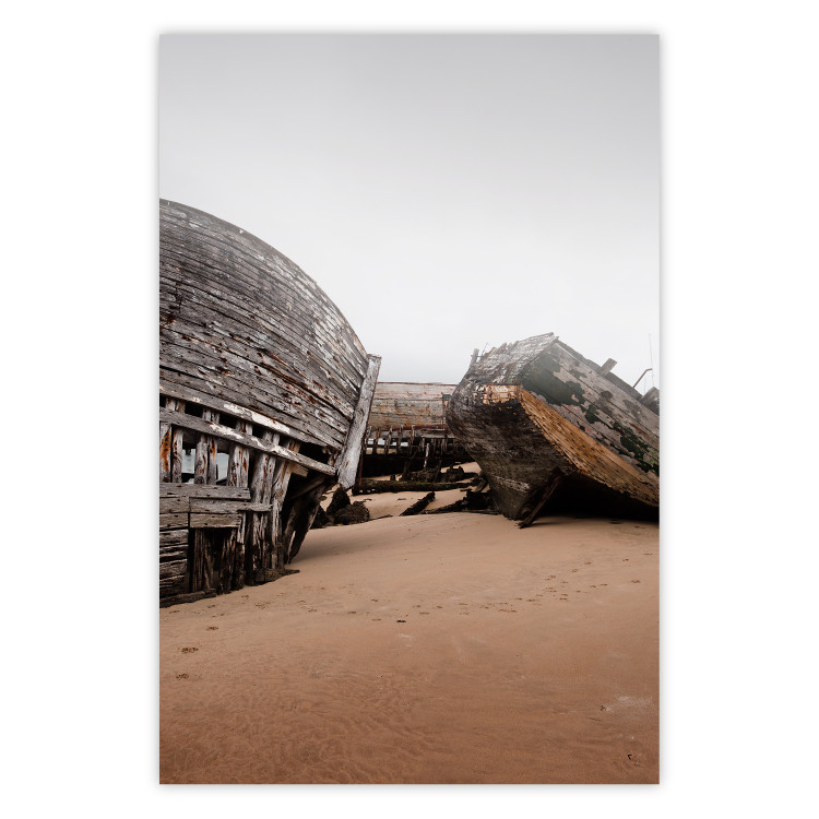 Wall Poster Abandoned Boats - landscape of an abandoned wooden ship on the beach 130346