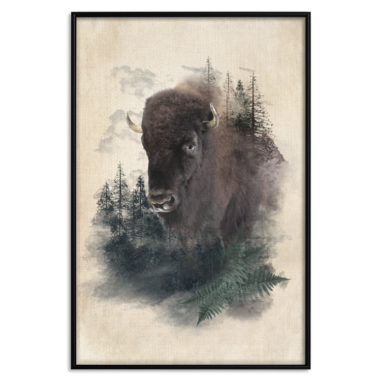 Poster Dignified Bison - animal in a forest setting on a uniform beige background 130446 additionalImage 16