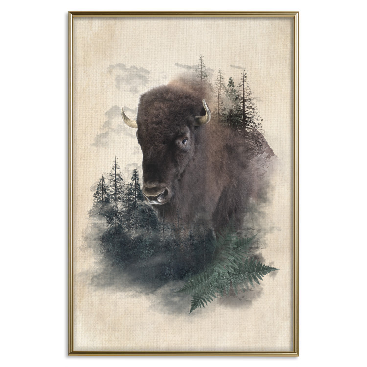 Poster Dignified Bison - animal in a forest setting on a uniform beige background 130446 additionalImage 17