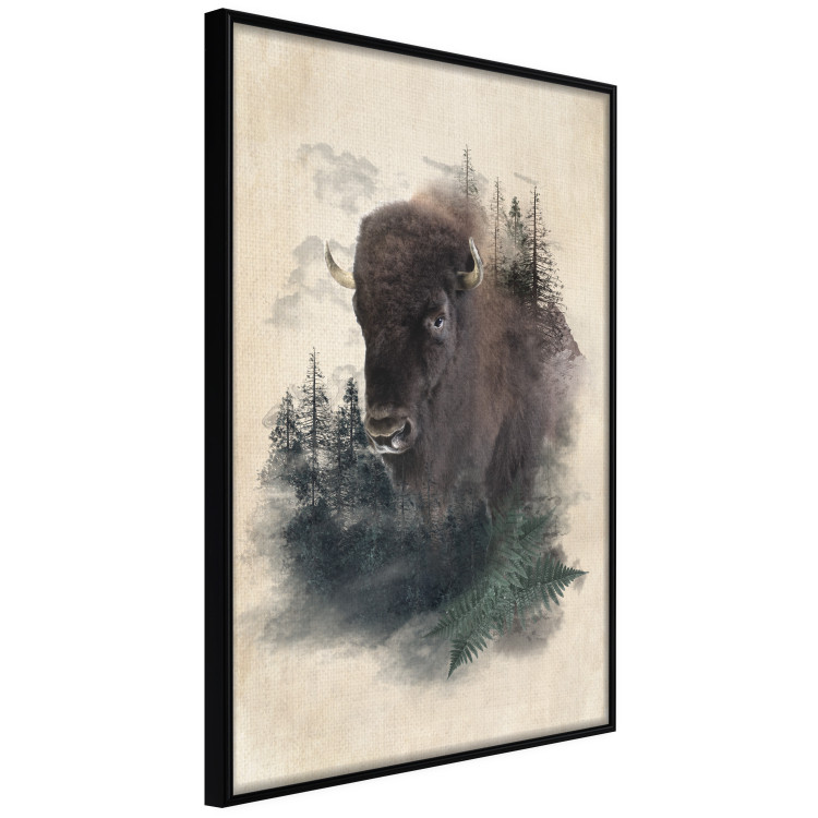 Poster Dignified Bison - animal in a forest setting on a uniform beige background 130446 additionalImage 11