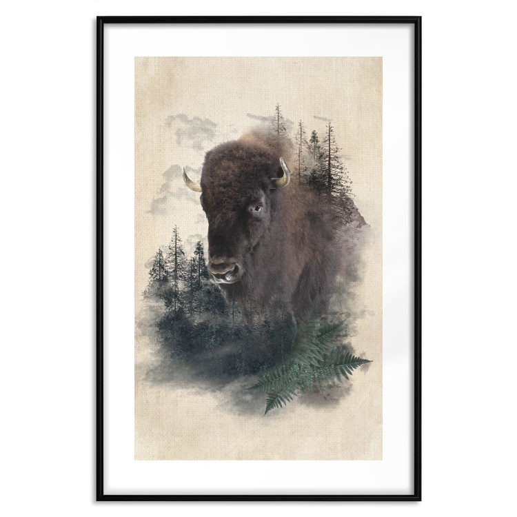 Poster Dignified Bison - animal in a forest setting on a uniform beige background 130446 additionalImage 15