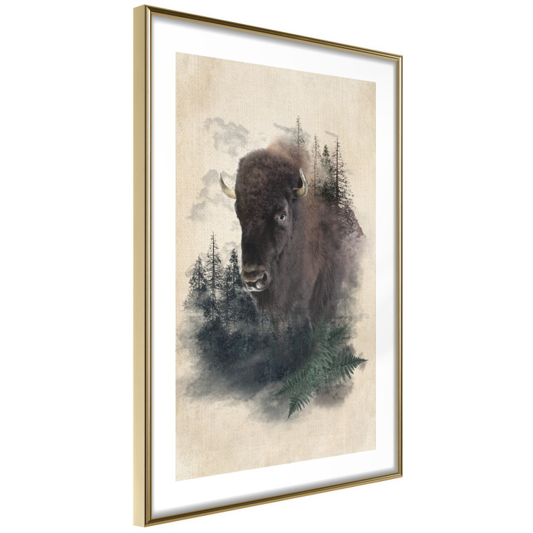 Poster Dignified Bison - animal in a forest setting on a uniform beige background 130446 additionalImage 7