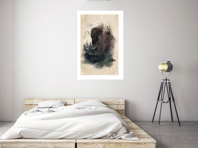 Poster Dignified Bison - animal in a forest setting on a uniform beige background 130446 additionalImage 3
