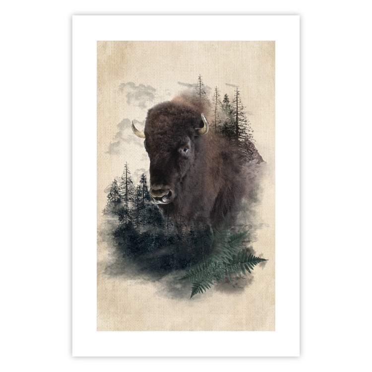 Poster Dignified Bison - animal in a forest setting on a uniform beige background 130446 additionalImage 19