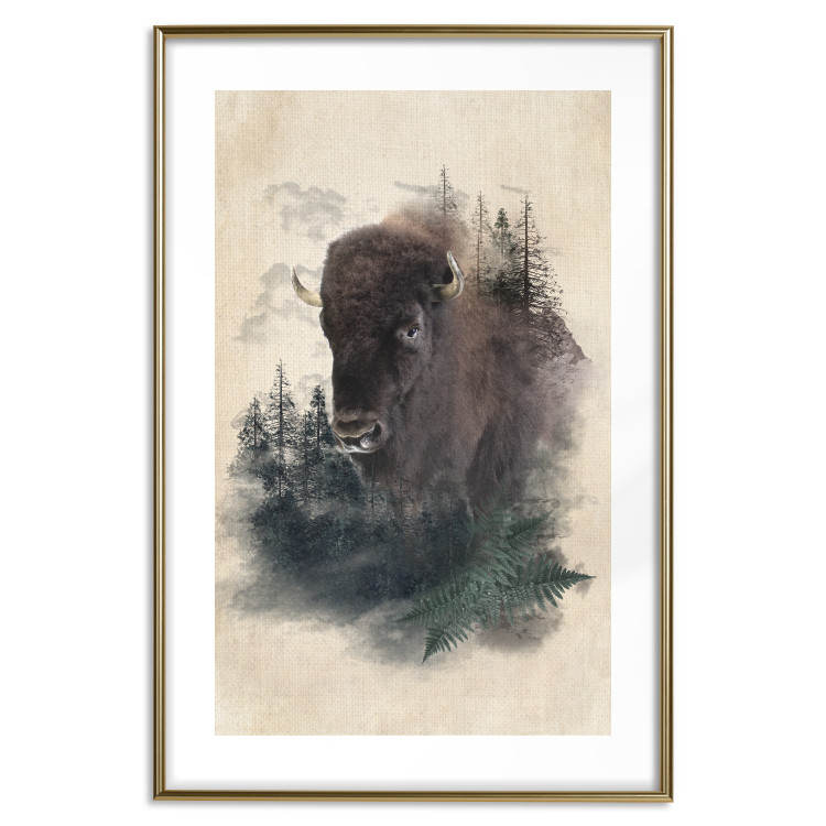 Poster Dignified Bison - animal in a forest setting on a uniform beige background 130446 additionalImage 14