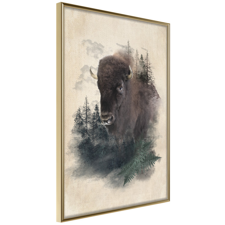Poster Dignified Bison - animal in a forest setting on a uniform beige background 130446 additionalImage 12