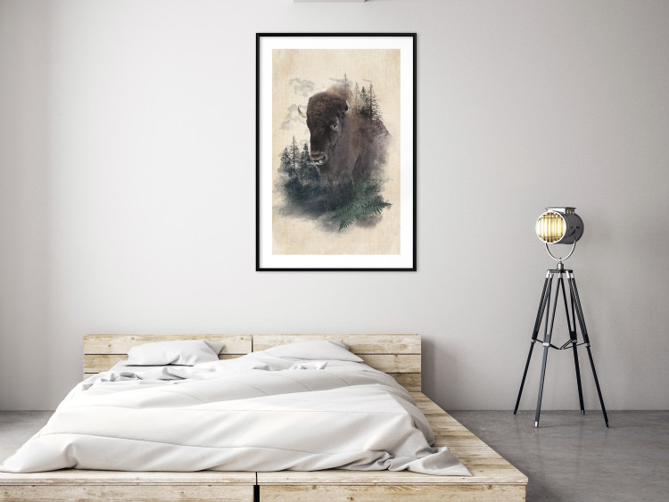 Poster Dignified Bison - animal in a forest setting on a uniform beige background 130446 additionalImage 18