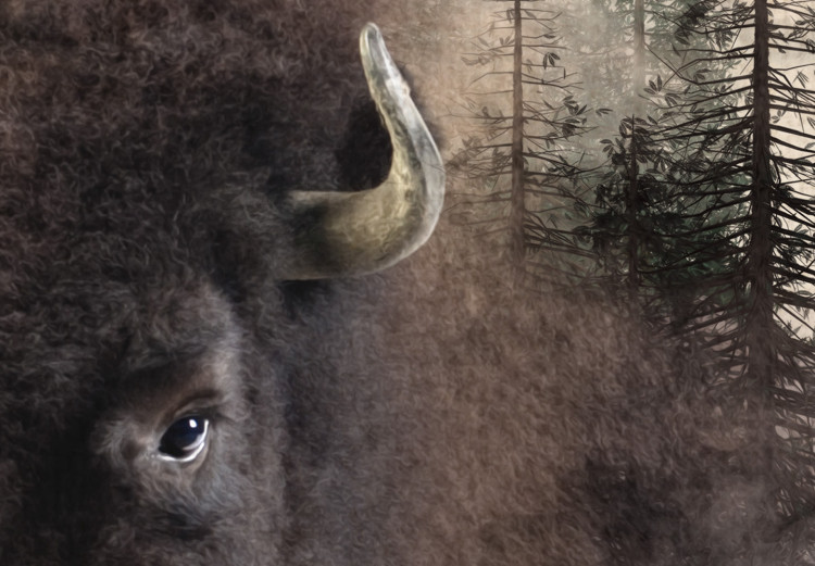 Poster Dignified Bison - animal in a forest setting on a uniform beige background 130446 additionalImage 10