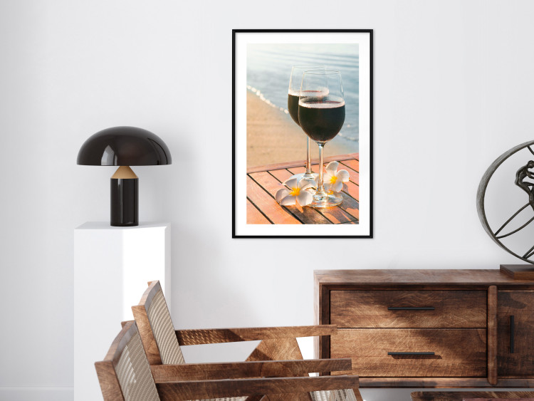 Poster Romantic Refreshment - romantic composition with wine against the sea 136046 additionalImage 20