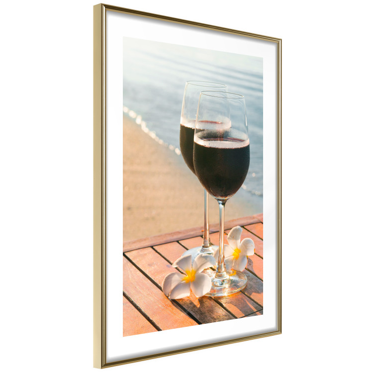 Poster Romantic Refreshment - romantic composition with wine against the sea 136046 additionalImage 5