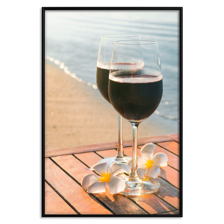 Poster Romantic Refreshment - romantic composition with wine against the sea 136046 additionalImage 10