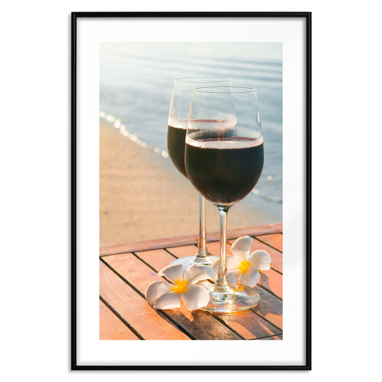 Poster Romantic Refreshment - romantic composition with wine against the sea 136046 additionalImage 14