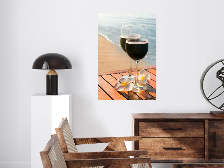 Poster Romantic Refreshment - romantic composition with wine against the sea 136046 additionalImage 17