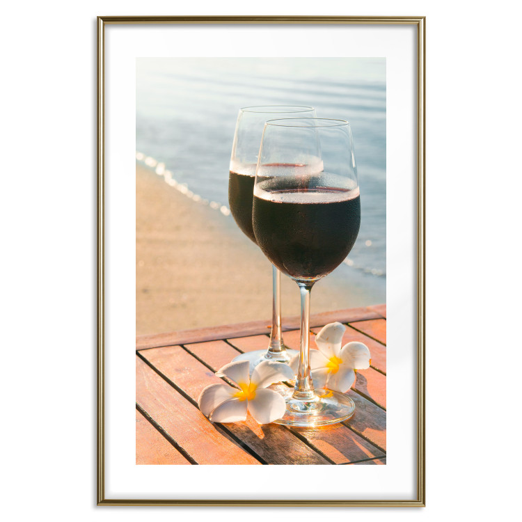 Poster Romantic Refreshment - romantic composition with wine against the sea 136046 additionalImage 13