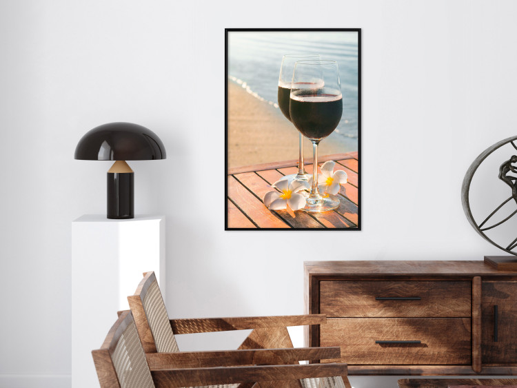 Poster Romantic Refreshment - romantic composition with wine against the sea 136046 additionalImage 15
