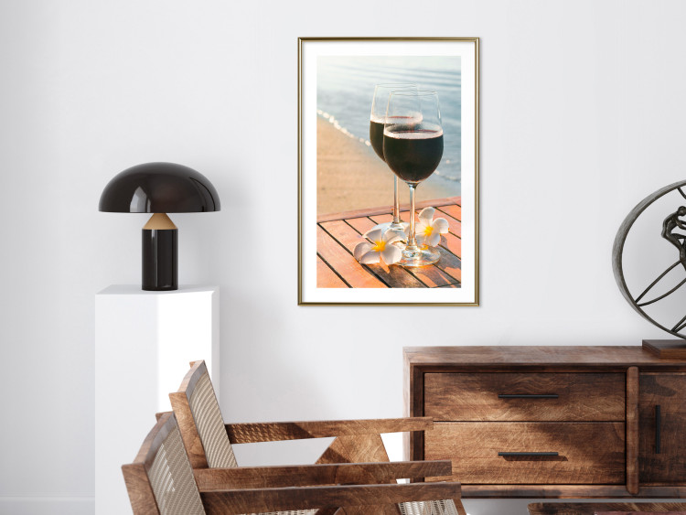 Poster Romantic Refreshment - romantic composition with wine against the sea 136046 additionalImage 19